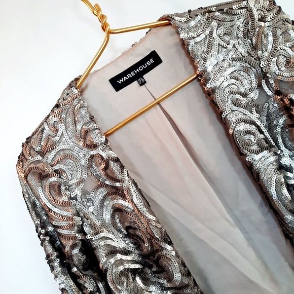 Warehouse Pewter Sequin Jacket Blazer size 4 - Picture 4 of 6